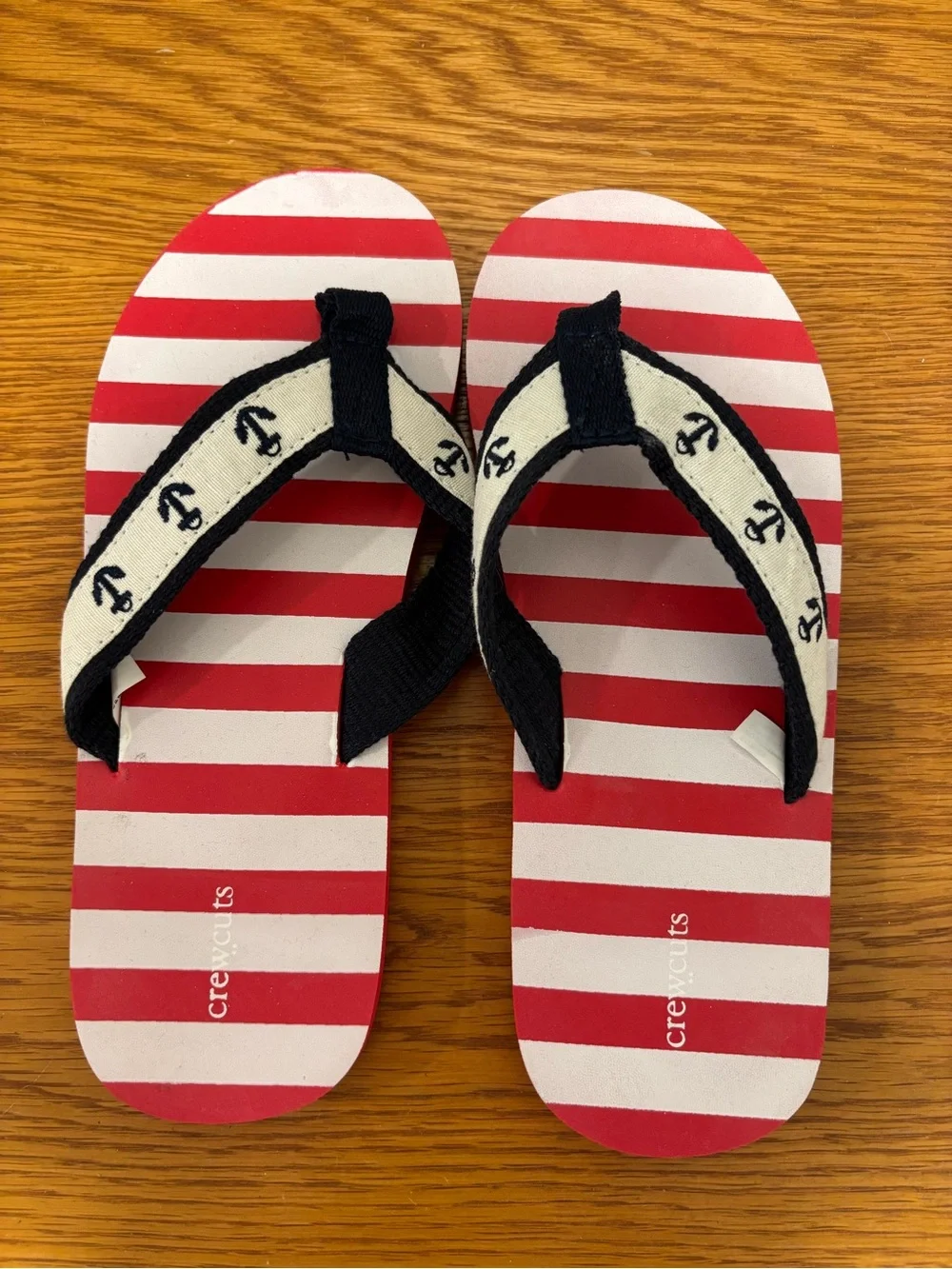 Crewcuts Red & White Striped Flip Flops with Anchor-Print Straps